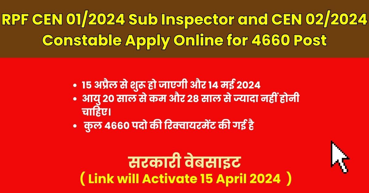 RPF Recruitment RPF CEN 01/2024 SI and CEN 02/2024 Constable : रेलवे प्रोटेक्शन फोर्स में कांस्टेबल और Sub इंस्पेक्टर के पदों पर निकली भर्ती, जानिए कैसे करें आवेदन